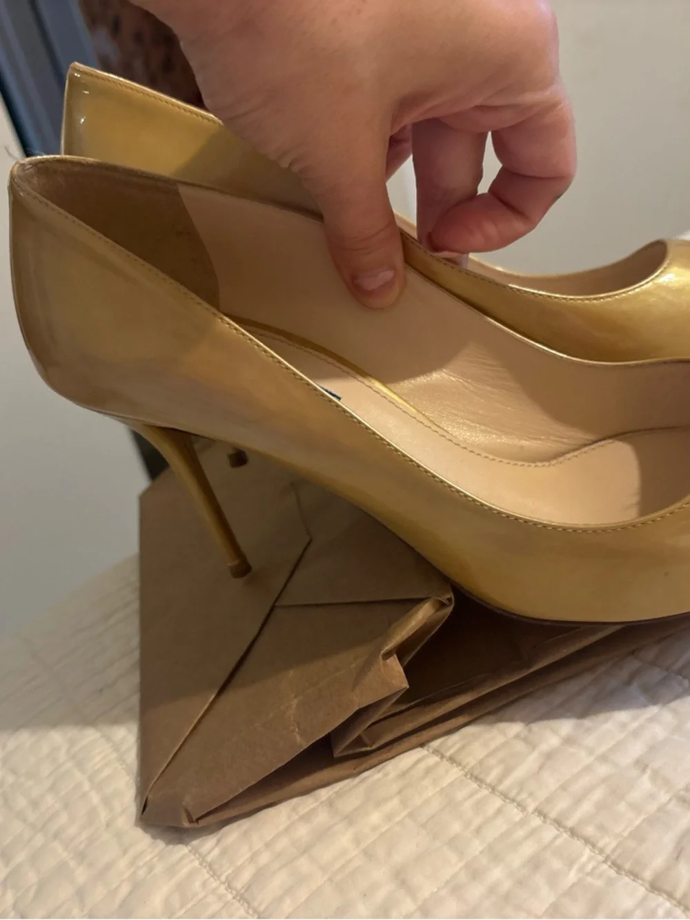 Prada Metallic Gold Peep-Toe Heels - Picture 2 of 7